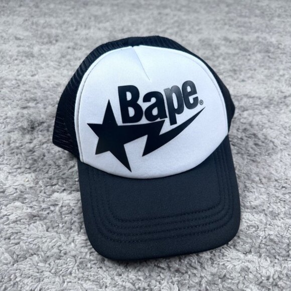 NWT BAPE STA Trucker Hat Black - Picture 1 of 4